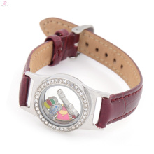 Leather wrap bracelet locket cheap custom cloth bracelets, floating watch locket